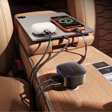Ładowarka samochodowa Orico FC-66-1A2C 66W z wbudowanym zwijanym kablem USB-C - czarna