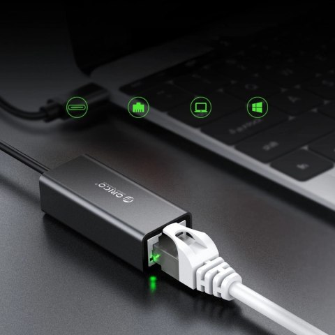Adapter sieciowy Orico XC-R45-V1 USB-C do RJ45 Gigabit Ethernet 1 Gbps - czarny