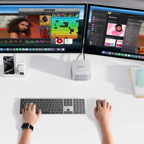 Stacja dokująca Orico MiniLink 9w1 z kieszenią na dysk twardy M.2 SSD - srebrna
