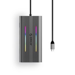 Stacja dokująca USB-C Orico XCR 12w1 RGB 3x USB-A USB-C PD 100W HDMI 4K VGA RJ45 Gigabit czytnik kart SD i microSD - szara