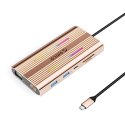Stacja dokująca USB-C Orico XDR 12w1 RGB 3x USB-A USB-C PD 100W HDMI 4K VGA RJ45 Gigabit czytnik kart SD i microSD - różowo-złot