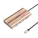 Stacja dokująca USB-C Orico XDR 12w1 RGB USB-A USB-C PD 100W 2x HDMI 4K 60Hz VGA RJ45 Gigabit czytnik kart SD i microSD - różowo