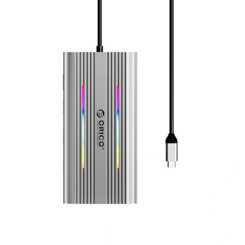 Stacja dokująca USB-C Orico XDR 12w1 RGB USB-A USB-C PD 100W 2x HDMI 4K 60Hz VGA RJ45 Gigabit czytnik kart SD i microSD - szara