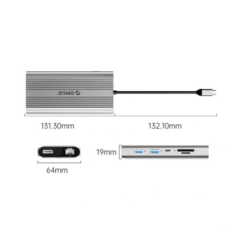 Stacja dokująca USB-C Orico XDR 12w1 USB-A USB-C 2x HDMI 4K 60Hz DisplayPort 4K 60Hz RJ45 Gigabit PD 100W czytnik kart SD i micr