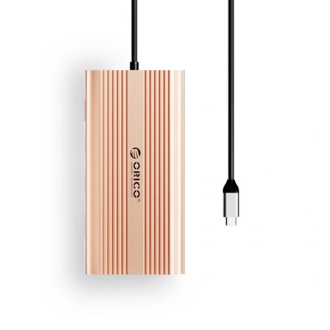 Stacja dokująca USB-C Orico XDR 12w1 USB-A USB-C HDMI 4K VGA RJ45 Gigabit PD 100W czytnik kart SD i microSD - różowo-złota