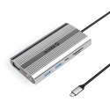 Stacja dokująca USB-C Orico XDR 12w1 USB-A USB-C HDMI 4K VGA RJ45 Gigabit PD 100W czytnik kart SD i microSD - srebrna