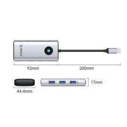 Stacja dokująca USB-C Orico PW11 6w1 3x USB-A 3.0 1x USB-C PD 100 W 1x HDMI 4K 30Hz 1x RJ45 2.5G Ethernet - srebrna