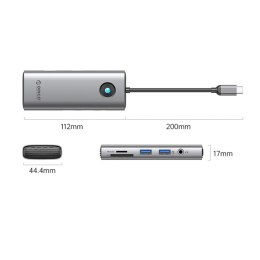 Stacja dokująca USB-C Orico PW11 8w1 2x USB-A 3.0 1x USB-C PD 100 W 1x HDMI 4K 60Hz 1x microSD/SD 1x RJ45 Gigabit Ethernet 1x Au
