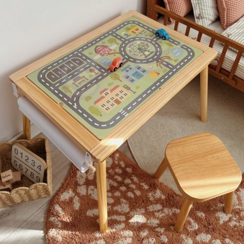 WOOPIE GREEN Drewniany Stolik Aktywności 3w1 Montessori Pojemniki Mapa Miasta Papier Rysunkowy