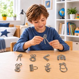 Metalowe Puzzle Łamigłówki Logiczne Z Drutu Zestaw Niebieska Plansza 8szt.