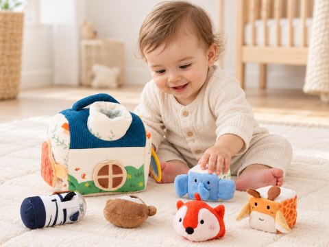 Sensoryczny pluszowy domek dla niemowlaka +5 zwierzątek LEŚNA CHATKA ZA6621