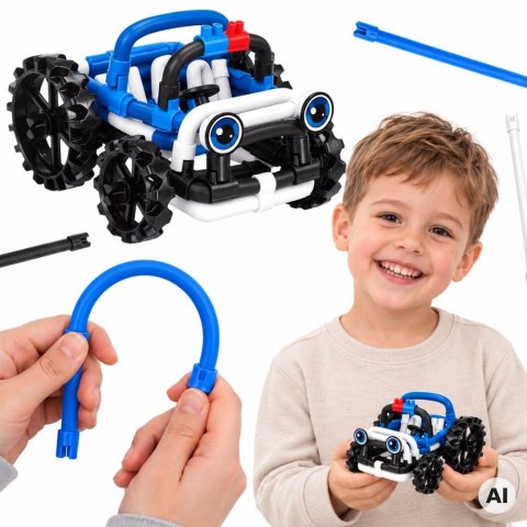 WOOPIE Twist Art Klocki Słomki Konstrukcyjne 3D Auto Niebieskie 49 el.