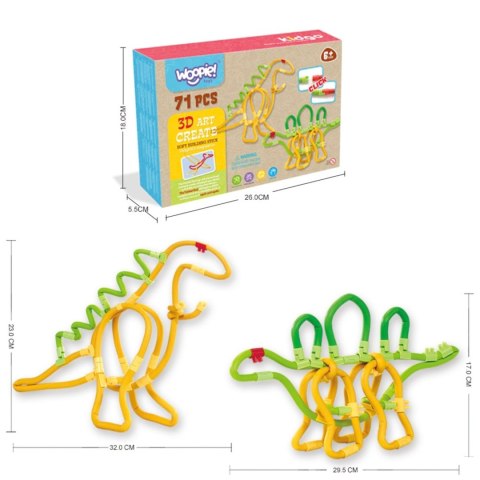 WOOPIE Twist Art Klocki Słomki Konstrukcyjne 3D Zestaw Dinozaury 71 el.