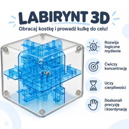 WOOPIE Labirynt 3D Kostka Logiczna z Kulką Łamigłówka Zręcznościowa Niebieska