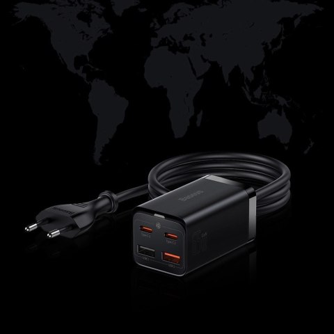 Baseus GaN3 Pro szybka ładowarka sieciowa GaN 2 x USB Typ C / 2 x USB 65W PD, QC4.0+, AFC, PPS + kabel USB Typ C - USB Typ C 1m