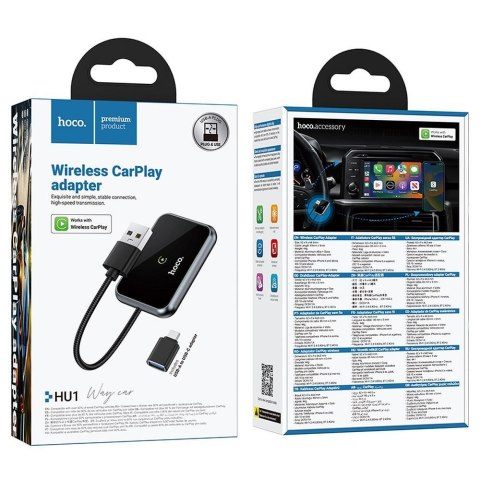 Bezprzewodowy adapter USB A / USB C CarPlay Hoco HU1 czarny