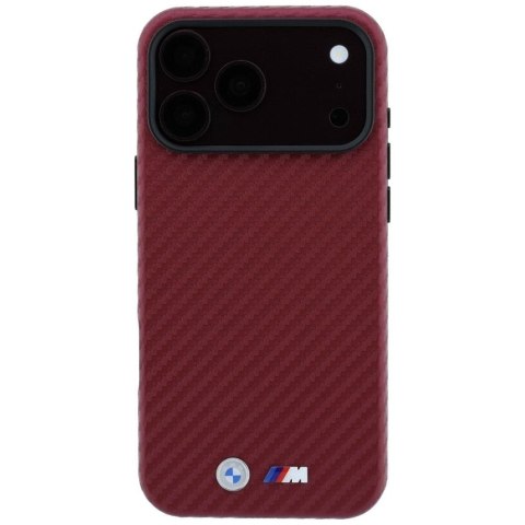 BMW futerał do IPHONE 18 Pro Max/17 Pro Max kompatybilny z MagSafe (Carbon Metal Logo) burgundowy