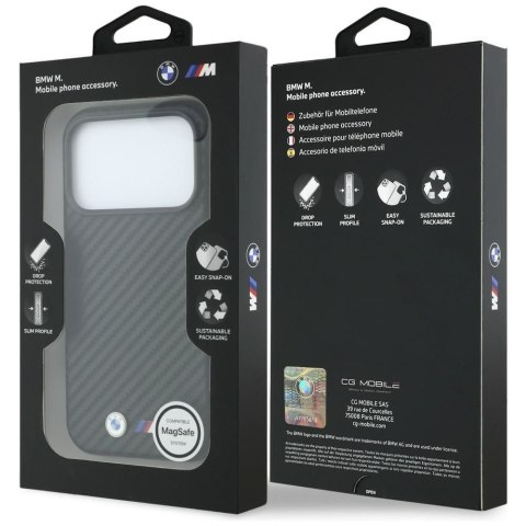BMW futerał do IPHONE 18 Pro Max/17 Pro Max kompatybilny z MagSafe (Carbon Metal Logo) czarny