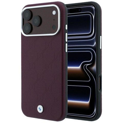 BMW futerał do IPHONE 18 Pro Max/17 Pro Max kompatybilny z MagSafe (Sign Deboss Quilted Metal Logo) burgundowy