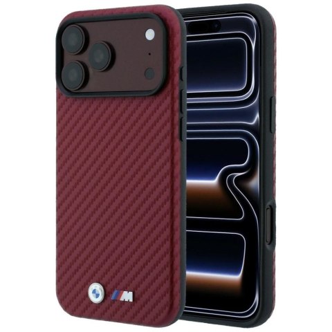 BMW futerał do IPHONE 18 Pro/17 Pro kompatybilny z MagSafe (Carbon Metal Logo) burgundowy