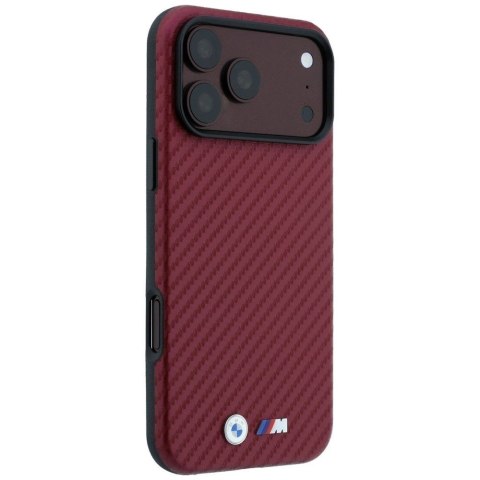 BMW futerał do IPHONE 18 Pro/17 Pro kompatybilny z MagSafe (Carbon Metal Logo) burgundowy