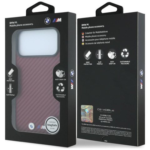 BMW futerał do IPHONE 18 Pro/17 Pro kompatybilny z MagSafe (Carbon Metal Logo) burgundowy
