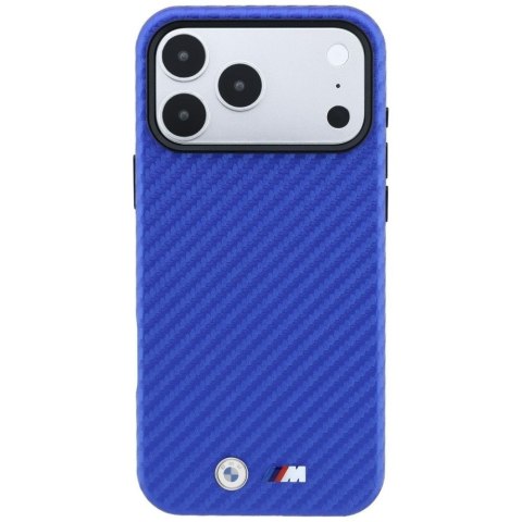 BMW futerał do IPHONE 18 Pro/17 Pro kompatybilny z MagSafe (Carbon Metal Logo) niebieski