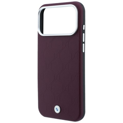 BMW futerał do IPHONE 18 Pro/17 Pro kompatybilny z MagSafe (Sign Deboss Quilted Metal Logo) burgundowy