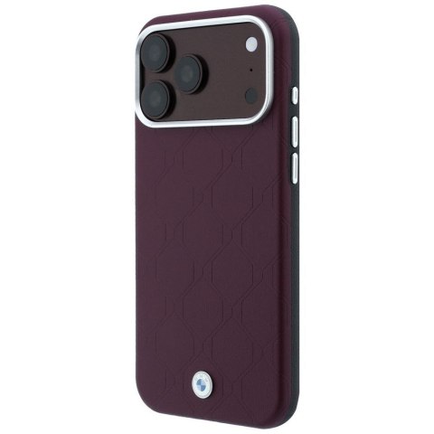 BMW futerał do IPHONE 18 Pro/17 Pro kompatybilny z MagSafe (Sign Deboss Quilted Metal Logo) burgundowy