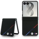 BMW futerał do SAMSUNG GALAXY Z FLIP 8 kompatybilny z MagSafe (Leather Perforated Tricolor Stripe Metal Logos) czarny