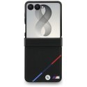 BMW futerał do SAMSUNG GALAXY Z FLIP 8 kompatybilny z MagSafe (Leather Perforated Tricolor Stripe Metal Logos) czarny