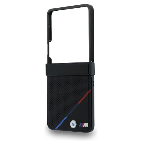 BMW futerał do SAMSUNG GALAXY Z FLIP 8 kompatybilny z MagSafe (Leather Perforated Tricolor Stripe Metal Logos) czarny