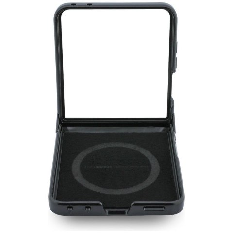 BMW futerał do SAMSUNG GALAXY Z FLIP 8 kompatybilny z MagSafe (Leather Perforated Tricolor Stripe Metal Logos) czarny