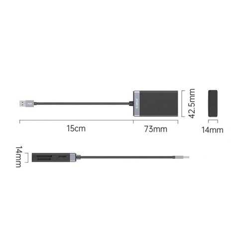 Czytnik kart pamięci Orico CL4D-A3 USB-A 3.0 SD microSD CF MS 5 Gb/s - czarno-srebrny