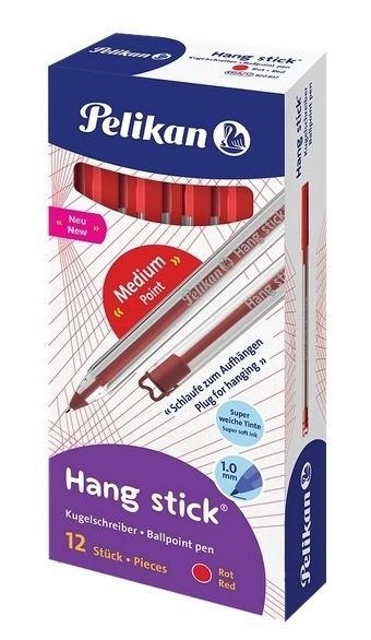 Długopis Hang Stick 1mm czerwony (12szt) PELIKAN