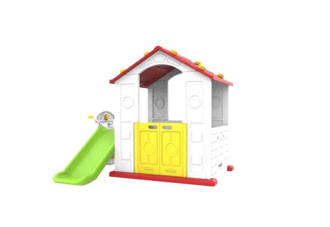 Domek Ogrodowy 3w1 dla dzieci Czerwony Dach + Zjeżdżalnia + Koszykówka