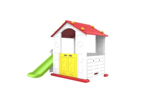 Domek Ogrodowy 3w1 dla dzieci Czerwony Dach + Zjeżdżalnia + Koszykówka
