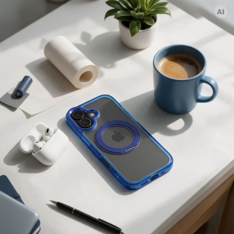 Etui na iPhone 11 Frame Circle Stand zgodne z MagSafe granatowe