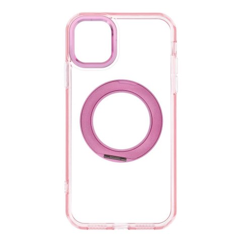 Etui na iPhone 11 Frame Circle Stand zgodne z MagSafe różowe
