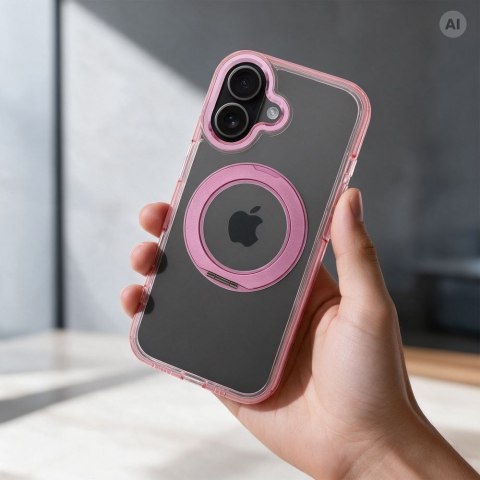 Etui na iPhone 11 Frame Circle Stand zgodne z MagSafe różowe