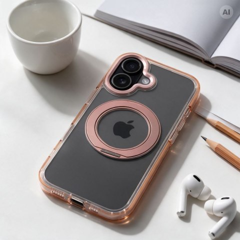 Etui na iPhone 13 Frame Circle Stand zgodne z MagSafe złote