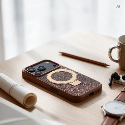 Etui na iPhone 13 Quartz Circle Stand Mag Cover brązowe
