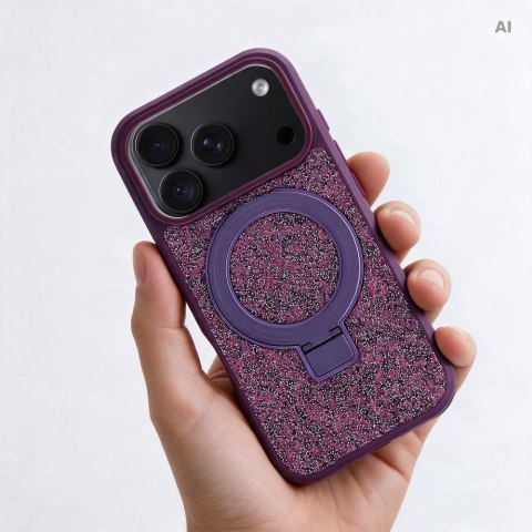Etui na iPhone 13 Quartz Circle Stand Mag Cover dark cherry