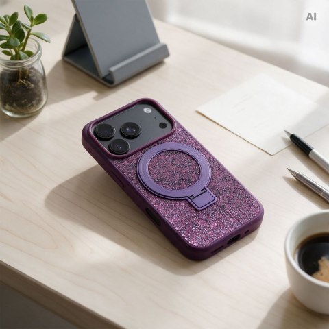 Etui na iPhone 13 Quartz Circle Stand Mag Cover dark cherry