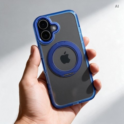 Etui na iPhone 14 Frame Circle Stand zgodne z MagSafe granatowe