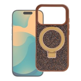 Etui na iPhone 16 Quartz Circle Stand Mag Cover brązowe