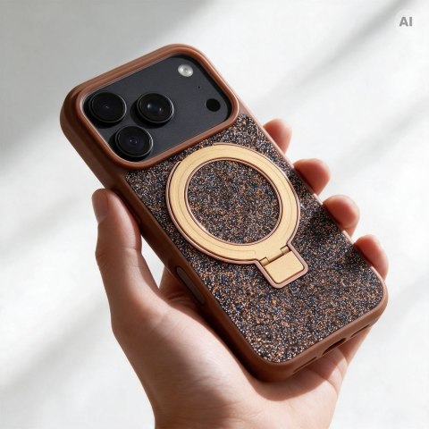 Etui na iPhone 16 Quartz Circle Stand Mag Cover brązowe