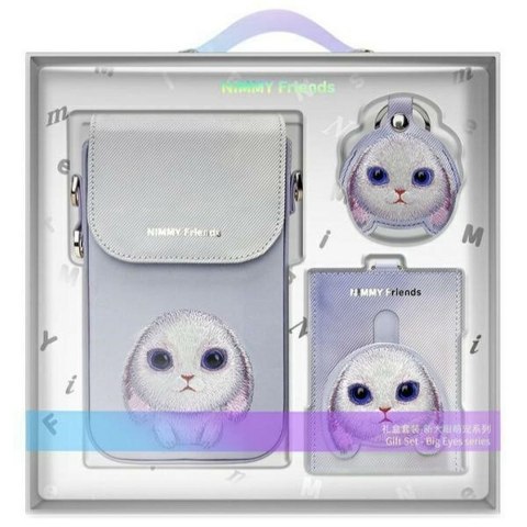 Etui na telefon portfel torebka zewstaw 3w1 Nimmy Big Eyed Pet 2.0 rabbit fioletowe