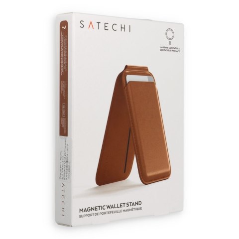 Etui portfel z podstawką zgodne z MagSafe Satechi Vegan Leather Wallet Stand skórzane brązowe