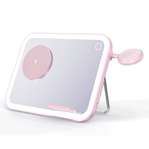 Forcell F-ENERGY Mag Mirror 3 in 1 15W ładowarka indukcyjna z kompatybilna z MagSafe / Apple Watch / Samsung Watch / Airpods róż